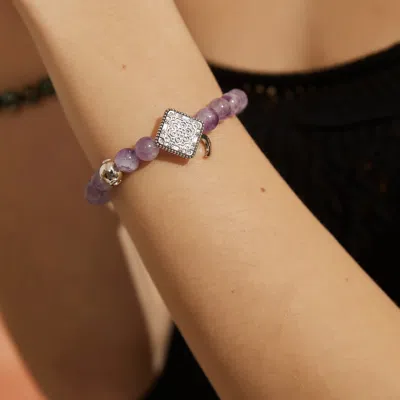 Aurozia Women's Gold / Silver Three Charms Sundial & Lotus & The Endless Love Knot Amethyst Beaded Bracelet In Purple