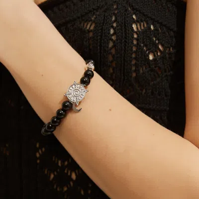 Aurozia Women's Gold / Silver Three Charms Sundial & Lotus & The Endless Love Knot Black Agate Beaded Bracel In Multi