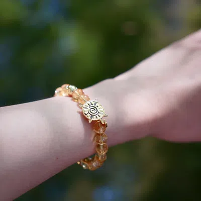 Aurozia Women's Gold / Silver Three Charms Sundial & Lotus & The Endless Love Knot Citrine Beaded Bracelet