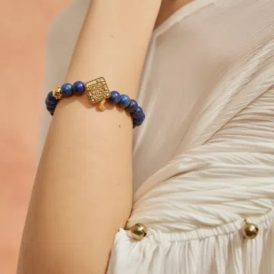 Aurozia Women's Gold / Silver Three Charms Sundial & Lotus & The Endless Love Knot Lapis Beaded Bracelet In Blue