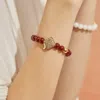 Aurozia Women's Gold / Silver Three Charms Sundial & Lotus & The Endless Love Knot Red Agate Beaded Bracelet In Brown