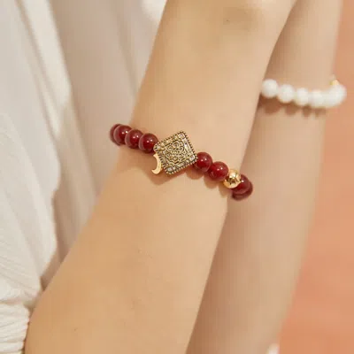 Aurozia Women's Gold / Silver Three Charms Sundial & Lotus & The Endless Love Knot Red Agate Beaded Bracelet In Brown