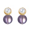 Aurozia Women's Gold Starry Moon Lunar Phase Pearl & Moon Crystal Stud Earrings In Gold