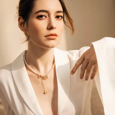 Aurozia Women's Gold The Alphabet Eye Letter Mother Of Pearl Shell Pendant Diamond Pearl Necklace
