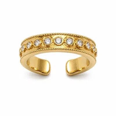 Aurozia Women's Gold / White Lotus Within Gold Vermeil Starlight Dew Adjustable Open Ring In Gold/white