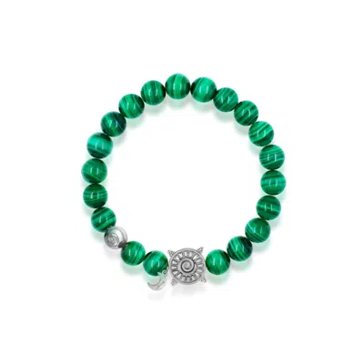 Aurozia Women's Green / Silver Three Charms Solar Meridian Whitegold Plated Sundial And The Sun Coin Malachi In Brown