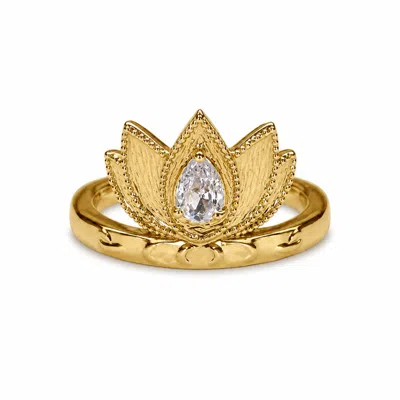 Aurozia Women's Lotus Within Gold Vermeil Blooming Lotus Drop Adjustable Open Ring