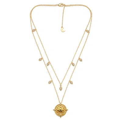 Aurozia Women's Lotus Within Gold Vermeil Detachable Double Layer Lotus Drop Coin Necklace