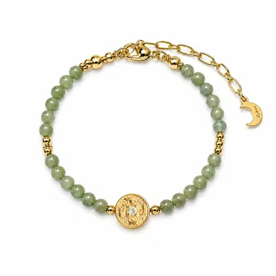 Aurozia Women's Lotus Within Gold Vermeil Plated Sterling Silver As You Wish Celadon Nephrite Jade Beaded Br