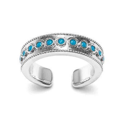 Aurozia Women's Silver / Blue Lotus Within Rhodium Plated Sterling Silver Starlight Dew Turquoise Adjustable In Silver/blue