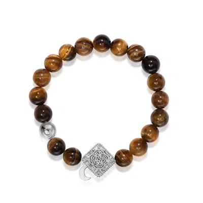 Aurozia Women's Yellow / Silver Three Charms Lunar Bloom White Gold Plated Lotus And The Moon Coin Tiger's E In Yellow/silver