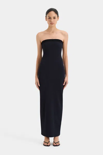 Sir Arlo Strapless Midi Dress In Navy