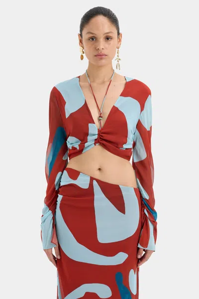 Sir Frankie Gathered Sleeve Top In Ruby Reflection