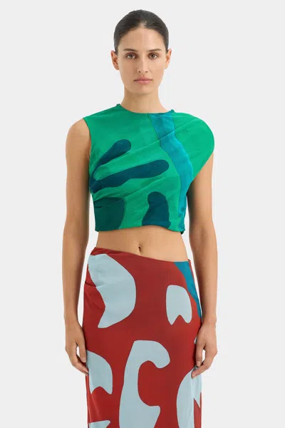 Sir Frankie Gathered Top In Emerald Reflection