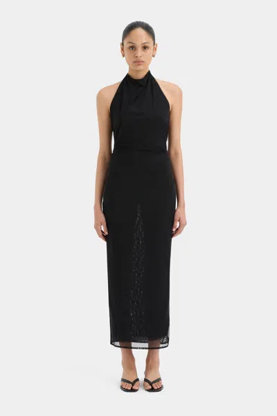 Sir Jacques Mesh Halter Midi Dress In Black
