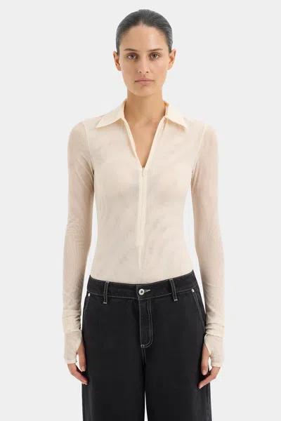 Sir Jacques Mesh Zip Bodysuit In Ecru