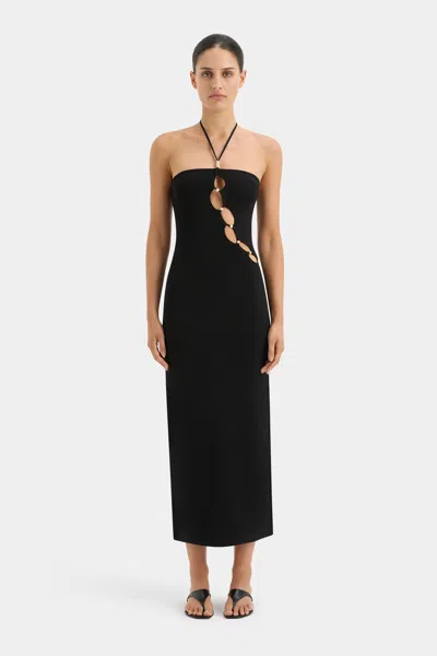 Sir Salvador Beaded Halter Dress In Black