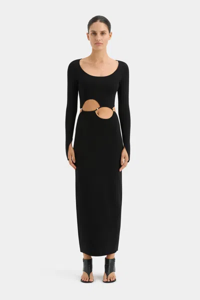 Sir Salvador Beaded Long Sleeve Dress In Black
