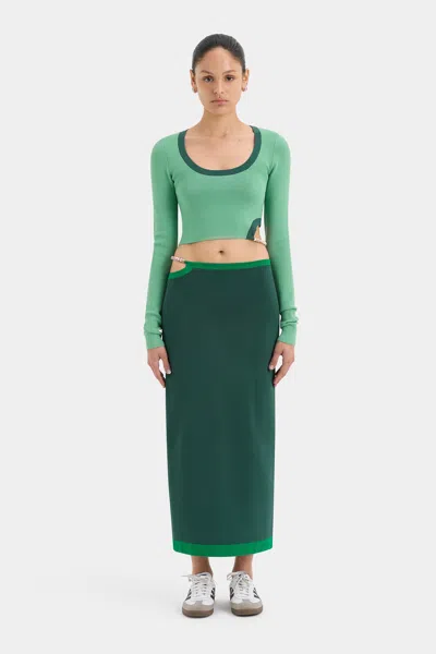 Sir Salvador Beaded Midi Skirt In Forest Green