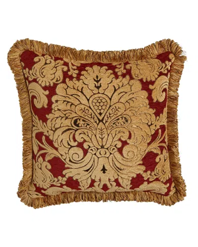 Austin Horn Collection Bellissimo Square Chenille Pillow With Fringe, 20"sq. In Rust Red