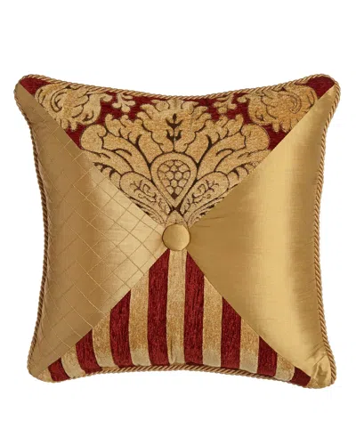 Austin Horn Collection Bellissimo Square Pieced Pillow With Button & Cording In Gold