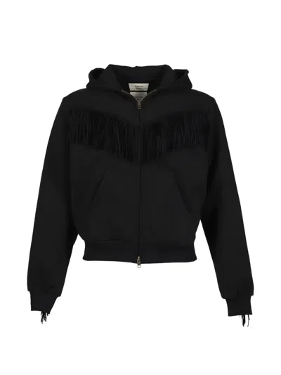 Austin Post Fringed Zip-up Hoodie In Black