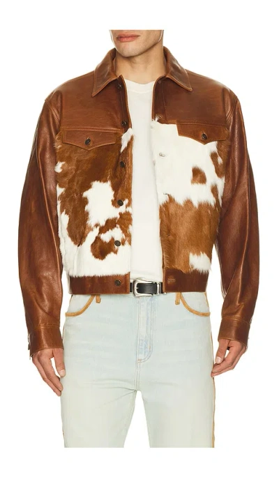 Austin Post Leather Trucker Jacket In Brown