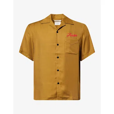 Austin Post Mens Bowling Brand Embroidered Woven Shirt Gold Xl