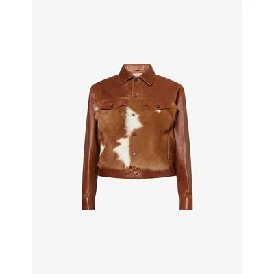 Austin Post Mens  Western Trucker Leather Jacket In Brown