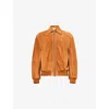 Austin Post Mens Caramel Classic-collar Ribbed-trims Suede Bomber Jacket In Brown