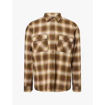 Austin Post Mens Frontier Work Cotton And Linen Blend Shirt Brown Xl