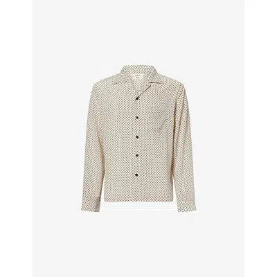 Austin Post Mens  Printed Open-collar Woven Shirt In White