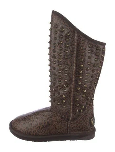 Pre-owned Australia Luxe Collective Leather Animal Print Boots In Brown