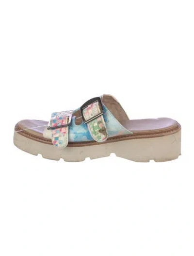 Pre-owned Australia Luxe Collective Leather Floral Print Slides In Neutral