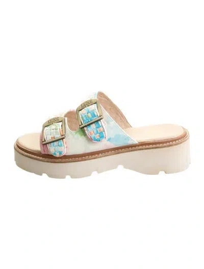 Pre-owned Australia Luxe Collective Leather Printed Slides In Green