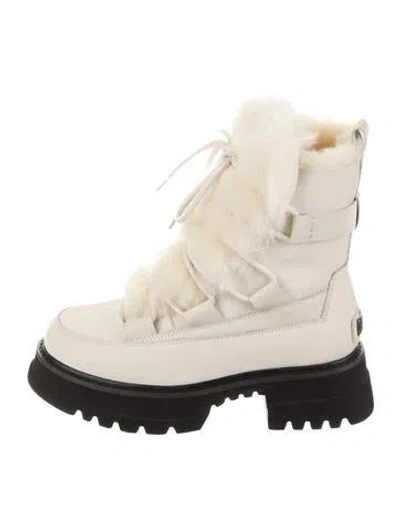 Pre-owned Australia Luxe Collective Patent Leather Faux Fur Trim Rain Boots In Neutral