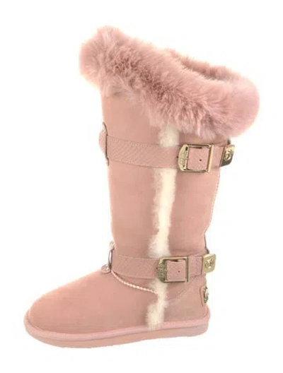 Pre-owned Australia Luxe Collective Suede Faux Fur Trim Moto Boots In Pink