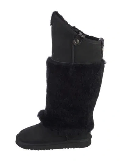 Pre-owned Australia Luxe Collective Suede Fur Trim Boots In Black