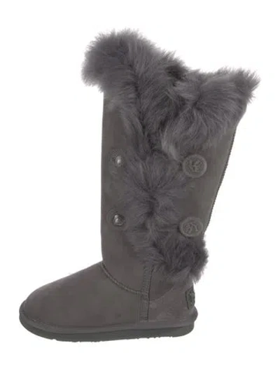 Pre-owned Australia Luxe Collective Suede Fur Trim Boots In Gray