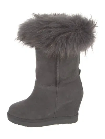 Pre-owned Australia Luxe Collective Suede Fur Trim Boots In Grey