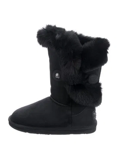 Pre-owned Australia Luxe Collective Suede Fur Trim Slouch Boots In Black