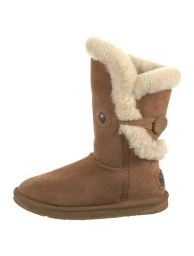 Pre-owned Australia Luxe Collective Suede Fur Trim Slouch Boots In Brown