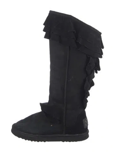 Pre-owned Australia Luxe Collective Suede Ruffle Embellishment Boots In Black
