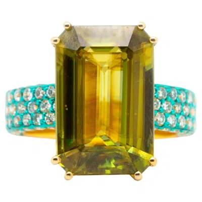 Pre-owned Austy Lee 10.47 Carat Sphene/titanite With Diamond Ring, 18k Yellow Gold,