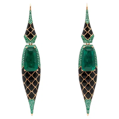 Pre-owned Austy Lee 11.98 Carat Emerald & Diamond Earrings, 18k Rose Gold,  In Red