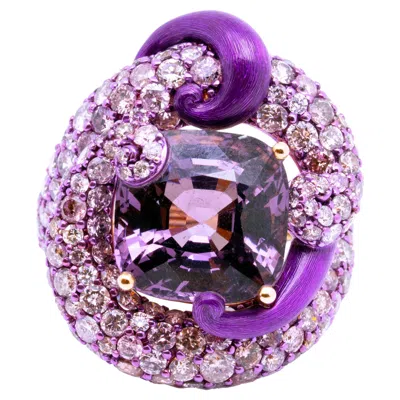 Pre-owned Austy Lee 12.28 Carat Purple Spinel & Pink Diamond Ring, 18k Rose Gold,  In Red