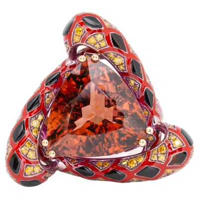 Pre-owned Austy Lee 17.06-carat Tourmaline & Onyx & Ruby & Diamond Ring, 18k Rose Gold,  In Red