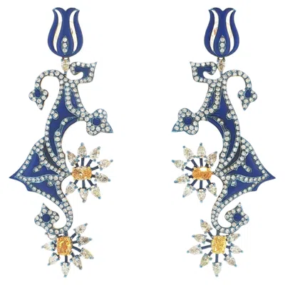 Pre-owned Austy Lee 2.27 Carat Color Diamond & Diamond Earrings, 18k Yellow Gold,