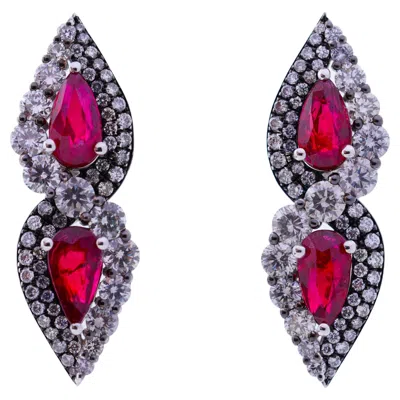 Pre-owned Austy Lee 4.09 Carat Mozambican Unheated Rubies & Diamond Earrings, 18k Gold,  In Multi