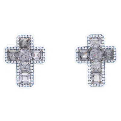Pre-owned Austy Lee 8.05 Carat Spinel & Diamond Cross Earrings, 18k White Gold,